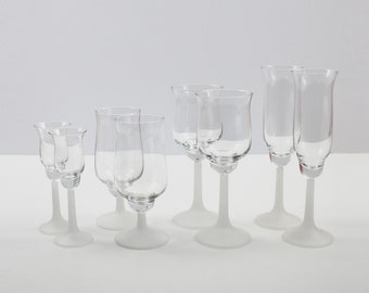 Pairs of 1980s glasses white frosted stem cocktail / wine / champagne / liqueur glass - 4 styles available