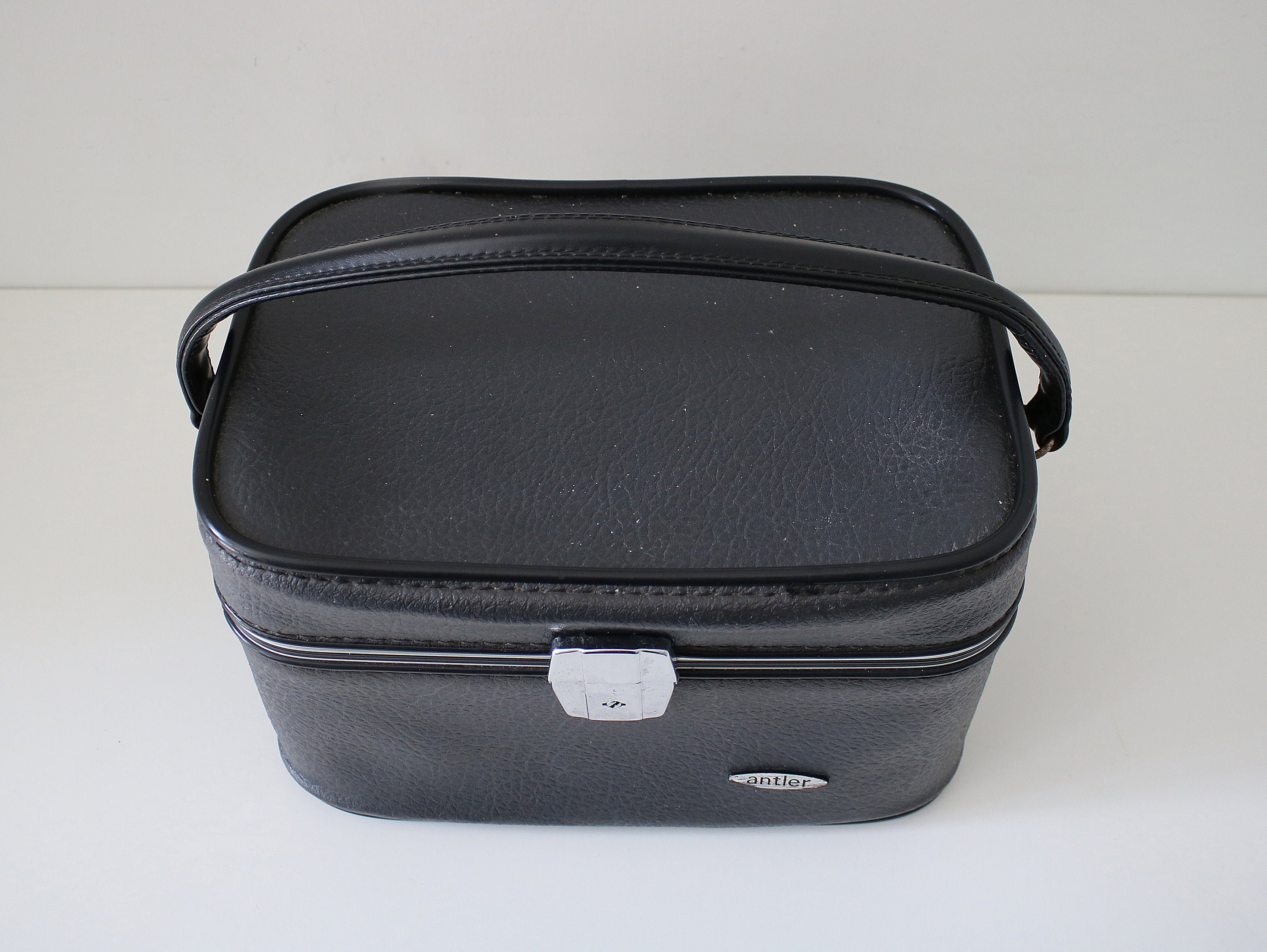 Antler train case / vanity cosmetics bag in black faux leather and ...