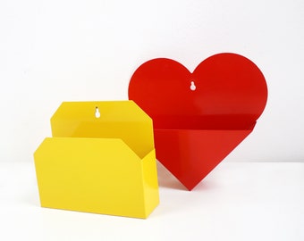 Rare 1980s Habitat 'metal wall box' / storage - red heart or yellow square postmodern