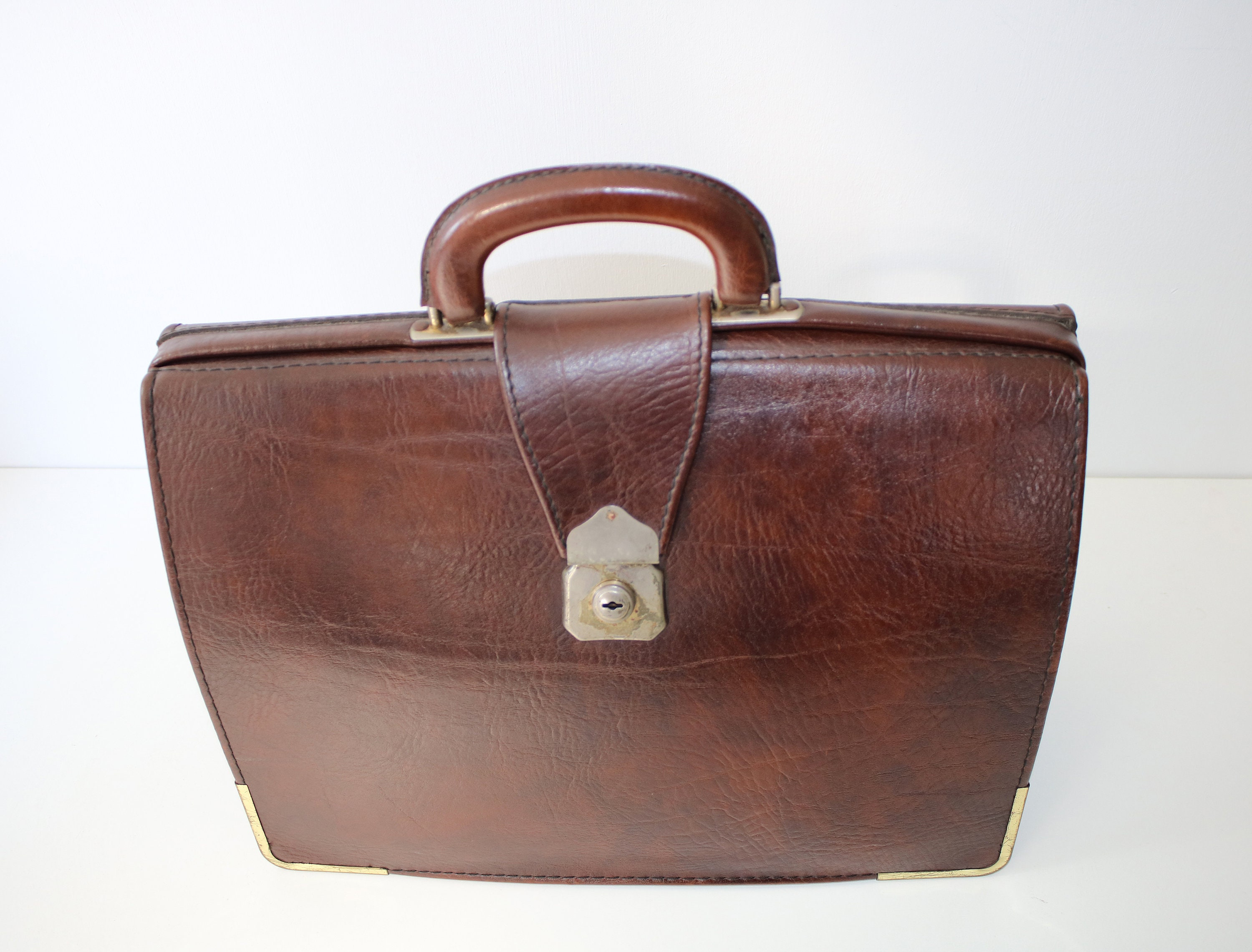 Vintage brown / oxblood faux leather briefcase / document case - laptop bag