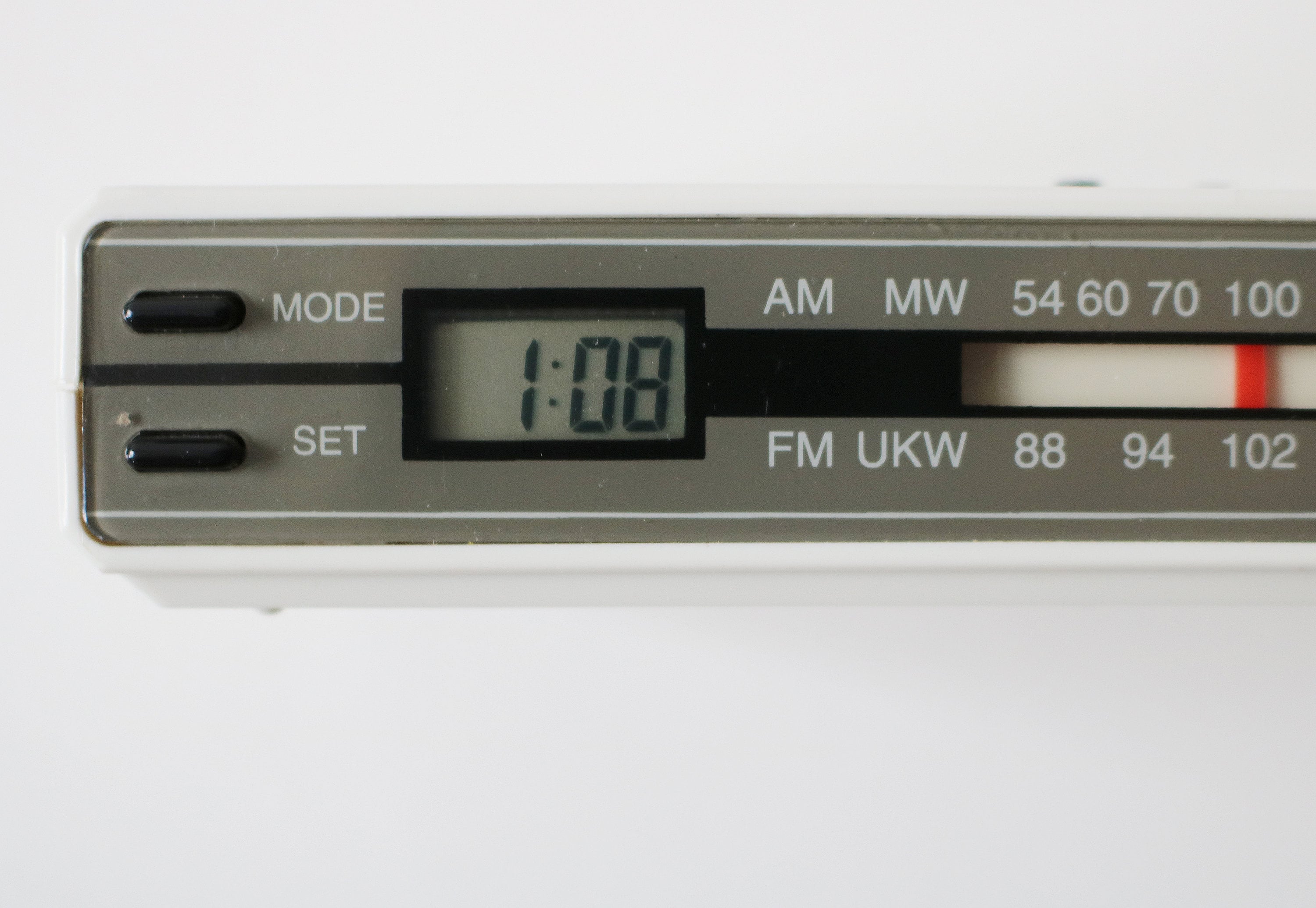 Vintage digital clock radio with alarm by Hi Busonic cream, grey and