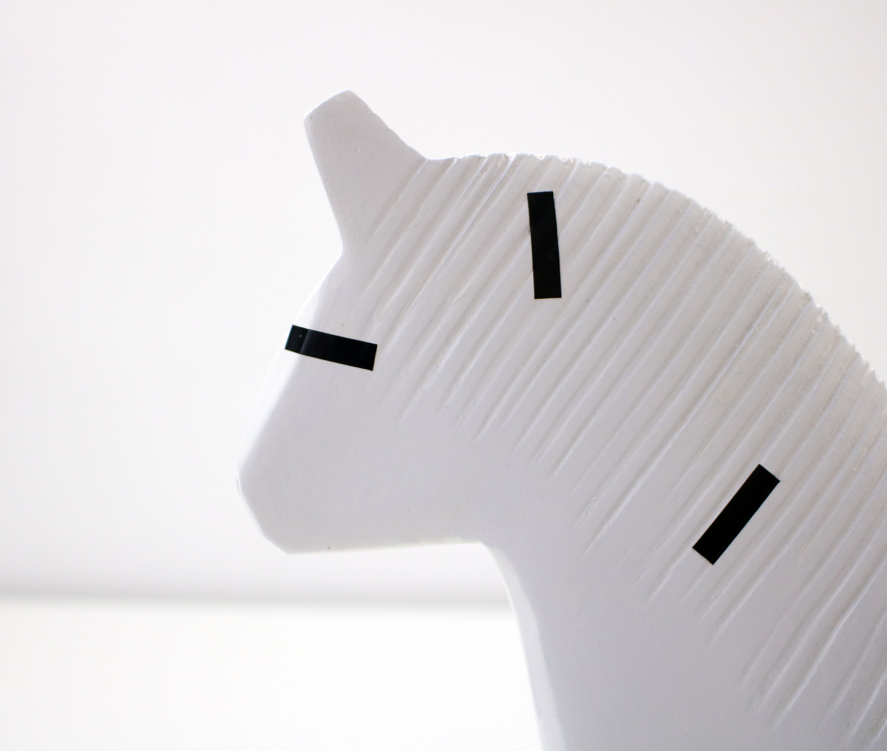 1999 white with black pattern wooden Dala horse for Ikea Finansiell