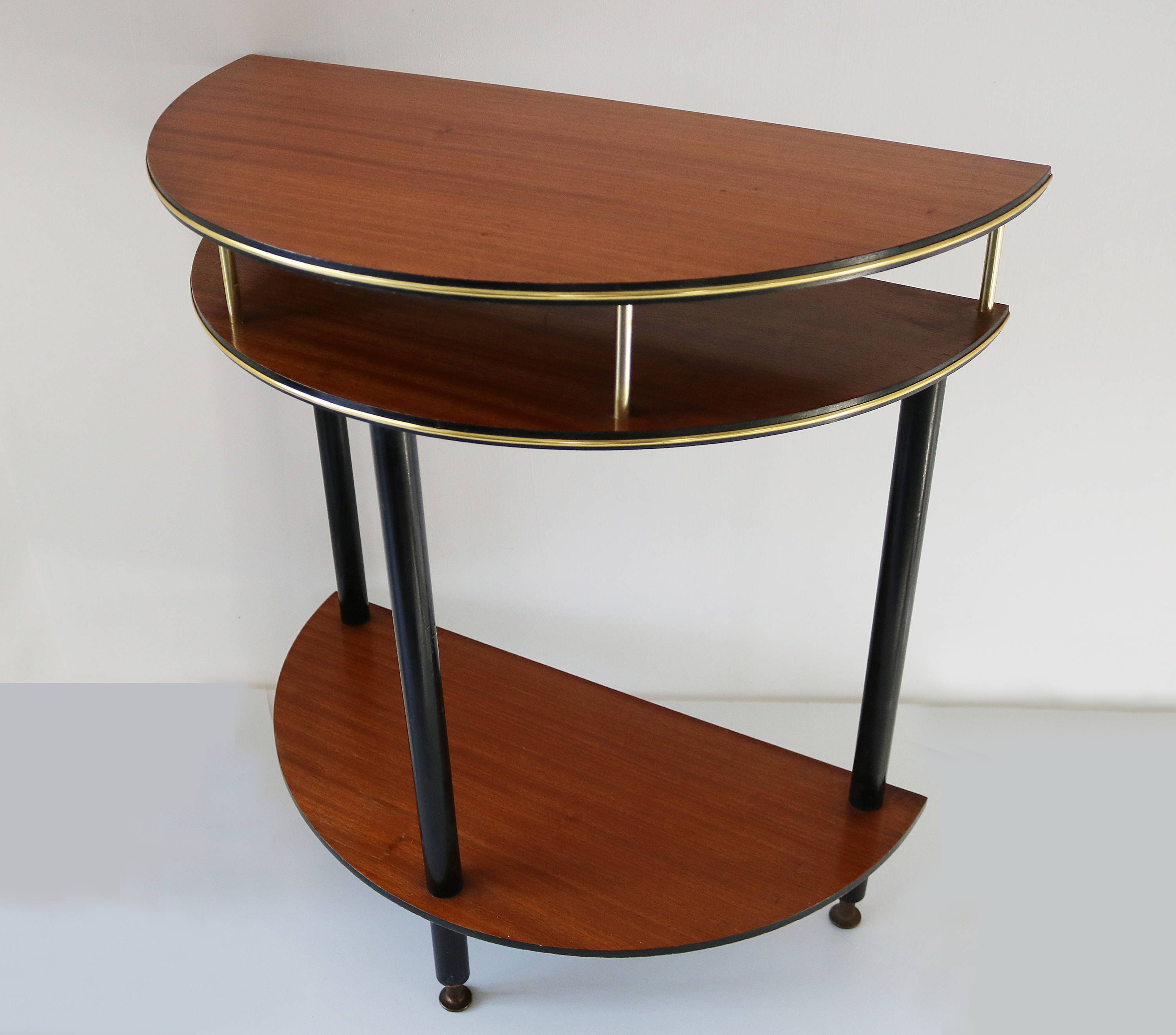 60s Semi circular half moon table with 3 shelves telephone table