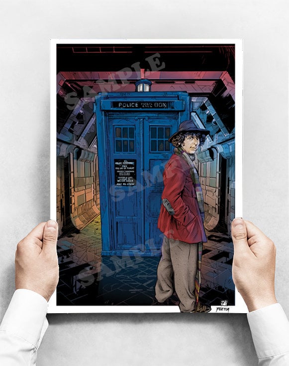 Doctor Who 4th Doctor tom baker Season 12 A3 artprint drawn by jason fletcher 
