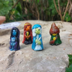 Four Elements Witch Figurines: Altar Dolls, Hand-Painted Plaster Element Witches