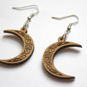 Celtic wood earrings, crescent moon with interlacing, ethnic tribal Celtic jewelry, Viking jewelry, medieval, artisanal France