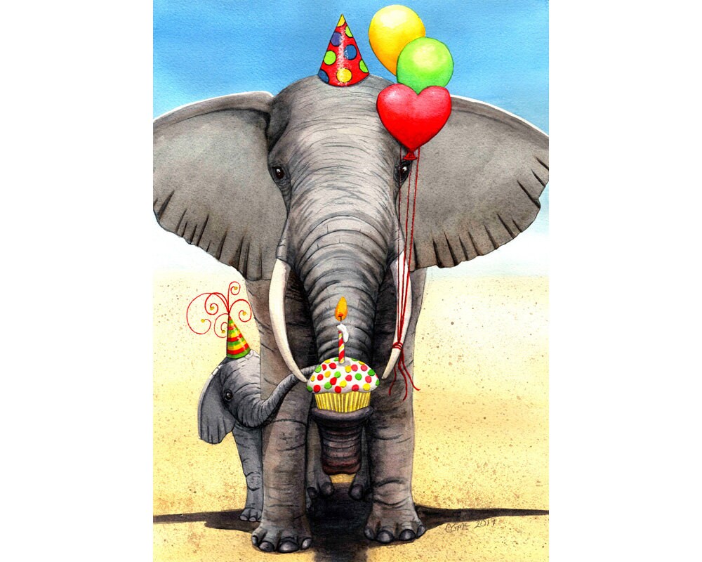 Birthday card Birthday Elephant | Etsy