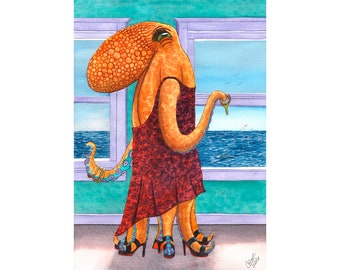 Art card- "Octopus in a Cocktail Dress"