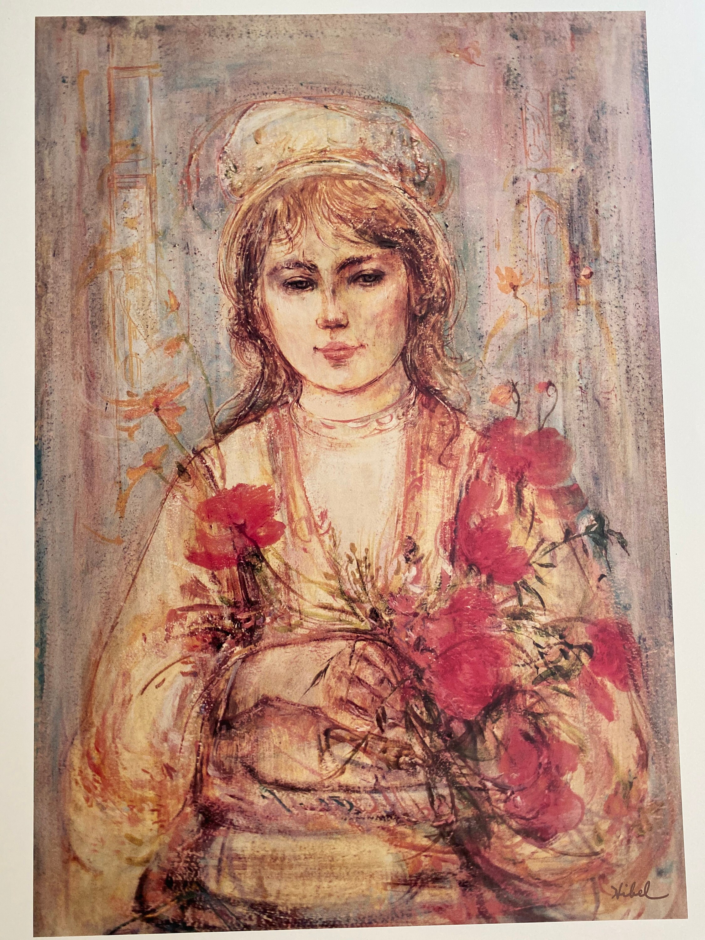 Edna Hibel quality collectible beautiful woman print signed in the plate 20&quot; wide by 26 5/8&quot; tall. for sale  