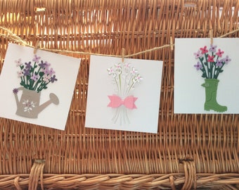 Flowers in a Welly/watering can Greeting cards. Pack of 3