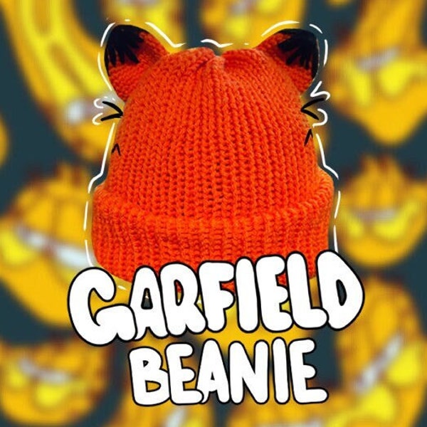 Garfield Beanie | Orange Cat Beanie | Knitted Beanie | Crochet Beanie | Fun Hats | Cute | Gifts