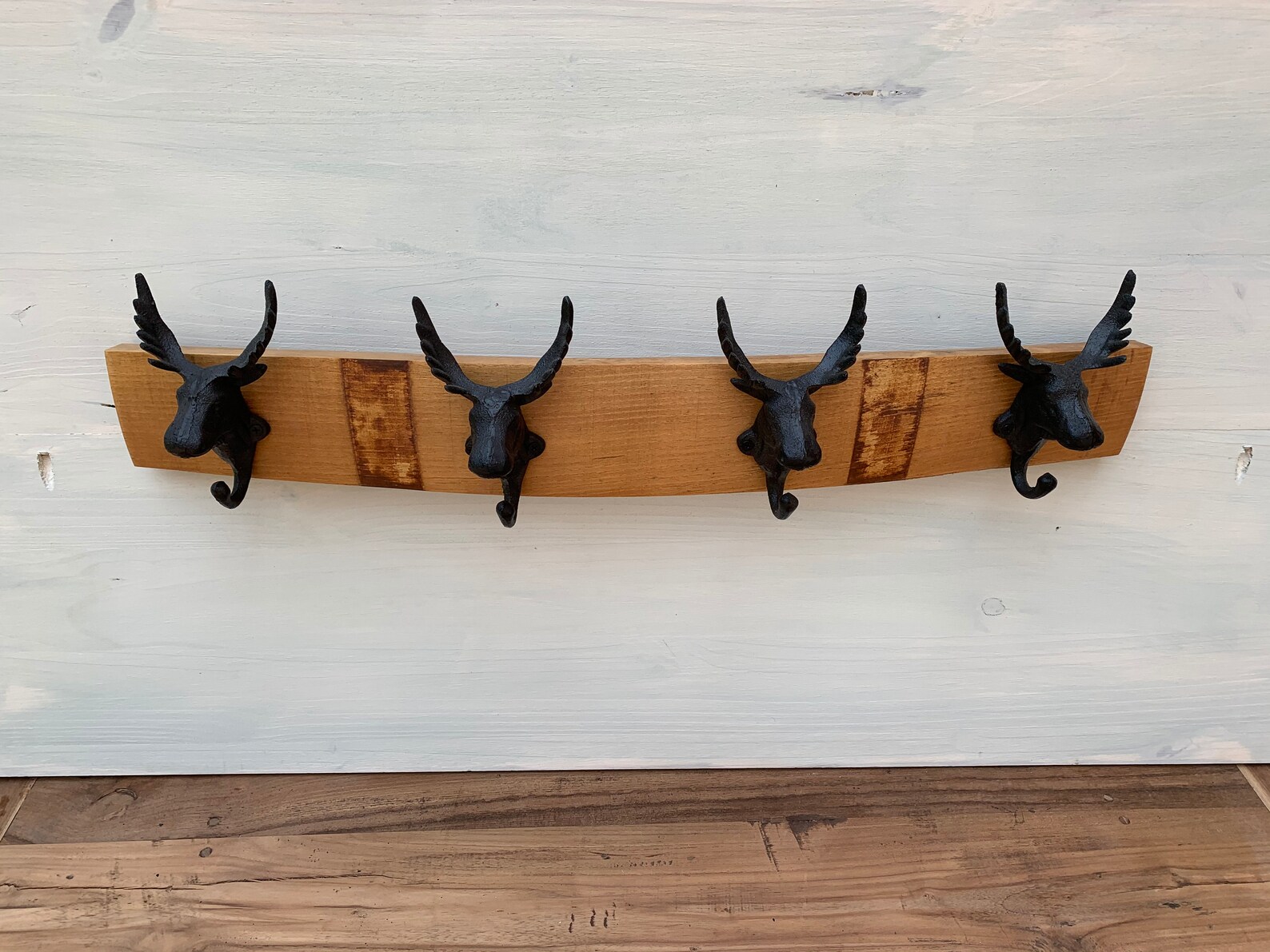 Wine Barrel Coat Rack w/ Cast Iron Moose Coat Hangers. Great Etsy