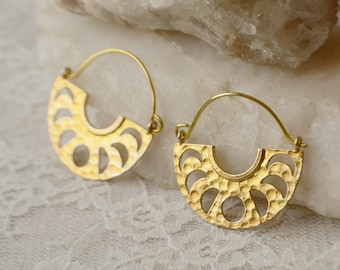 CELENA* Hammered effect lunar cycle art deco, vintage style hoop earrings