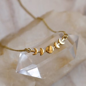 HEKATE NECKLACE* Dainty lunar cycle pendant necklace.  Solid brass pendant. Celestial golden jewellery