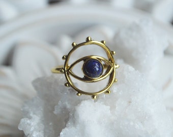 SEER* Eye ring with stone, adjustable. Geometric modern jewellery