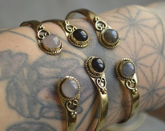 ASIA* Two stone adjustable golden bracelet. Tribal style bangle. Crystal jewellery.  Gift for her