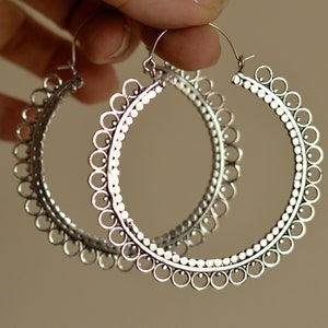 JAELLE* Large silver hoop earrings. Oversized funky jewellery, geometric pattern