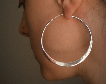 AUREA* Rustic oversized tribal silver plated hoops with hammered effect. Modern tribal earrings