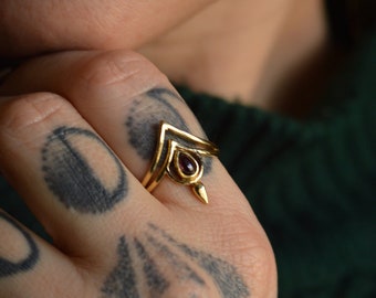 FREYA* Adjustable ring with stone. Geometric tribal golden ring