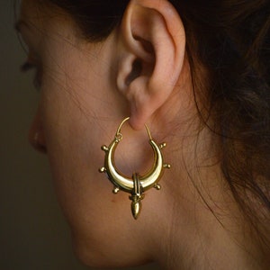 PLEIADES Traditional indian design hoop gold brass earrings. Tribal, belly dance, festival, psytrance style jewellery image 2