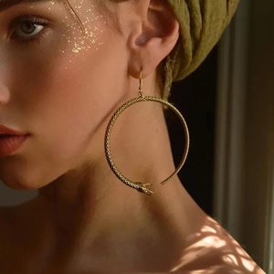 OUROBOROS* Golden snake, large circle dangling earrings. Tribal, witchy, boho jewellery