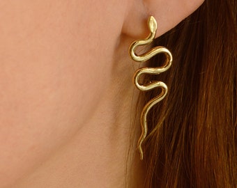 RENENUTET* Long snake spiral dangling gold brass earrings