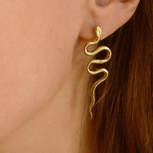 RENENUTET* Long snake spiral dangling gold brass earrings