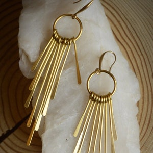 ORION* Long fringe boho dangling golden brass earrings. Beautiful movement statement earrings.