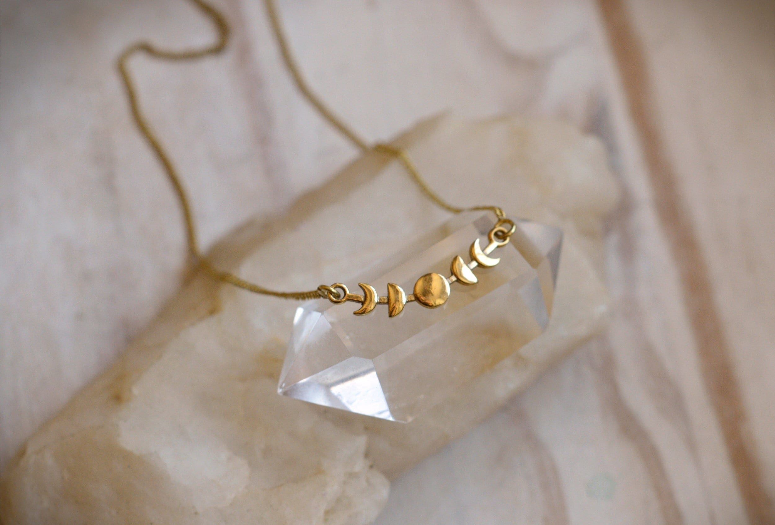 DELIA* Dainty lunar cycle pendant necklace.  Solid brass pendant. Celestial golden jewellery