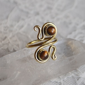 POMONA* Double gemstone adjustable spiral wire ring. Hippie, festival, boho chic, tribal fusion, simple, ethnic jewellery