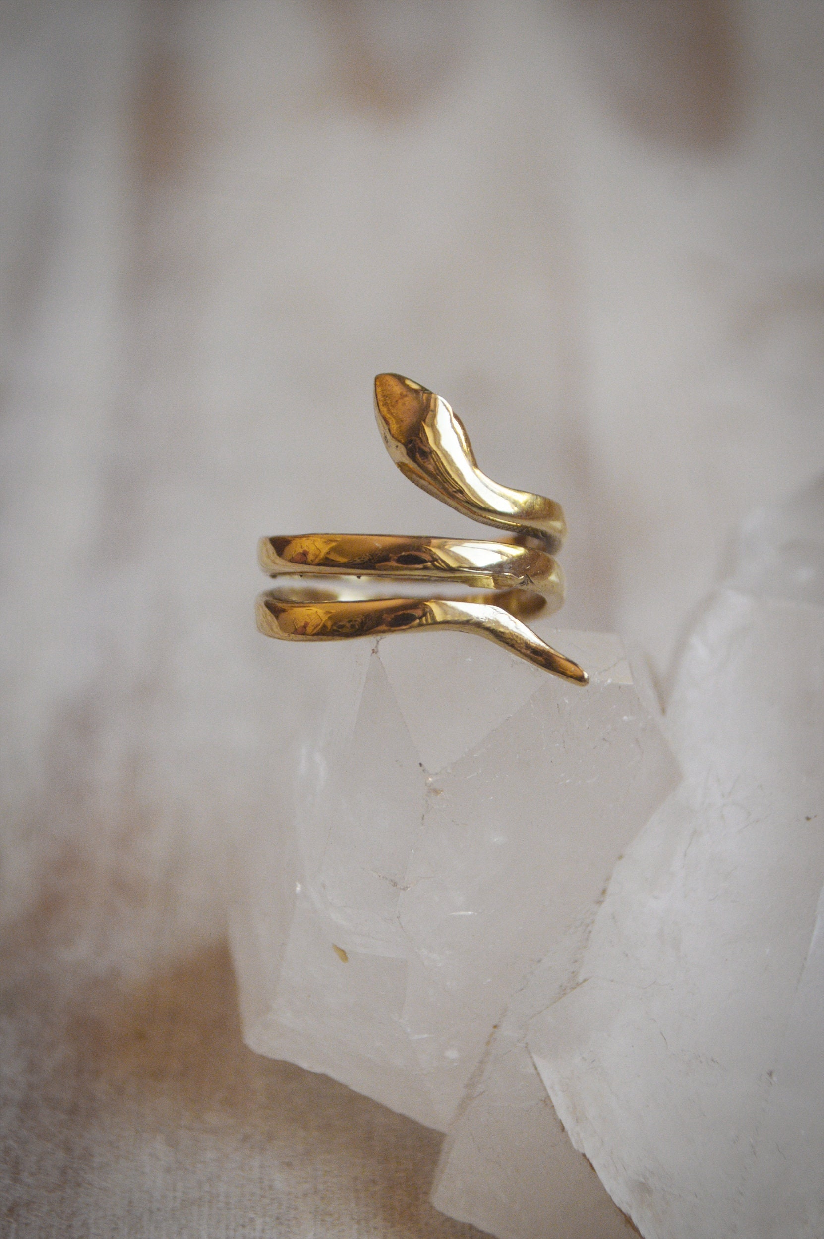 MEDUSA* Solid brass adjustable snake ring. Witchy design, festival free size jewellery