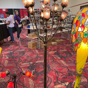 Handcrafted Wrought Iron Floor Lamp & Blown Glass Shades 11 Lights 70” Tall
