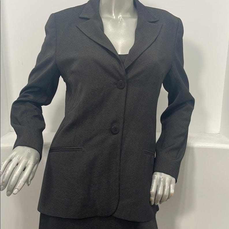 Conjunto de traje BCBG Max Azria, blazer texturizado negro, vestido tubo, estilo vintage, talla 8/9. imagen 4