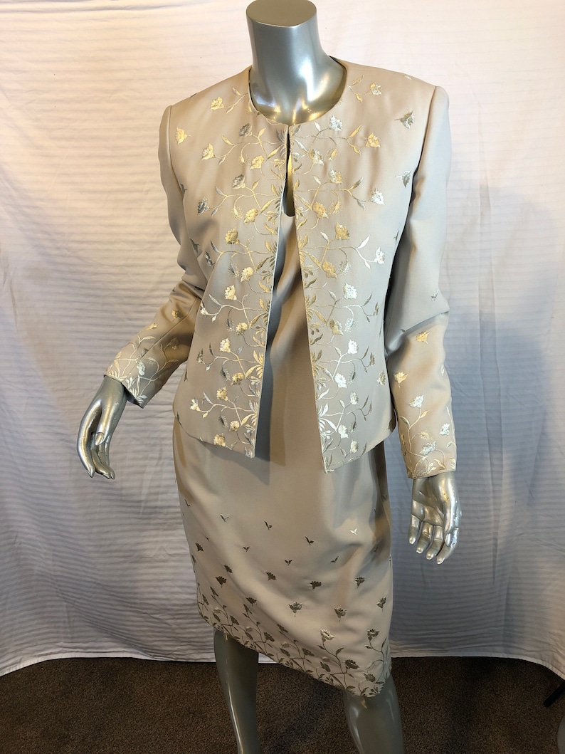 Rickie Freeman for Teri Jon Women Gray Dress /blazer Suit Made Ii USA ...