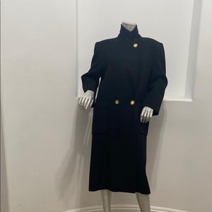 Ann Milstein Double Breasted Vintage Wool Black Coat with Gold Button Size 4P