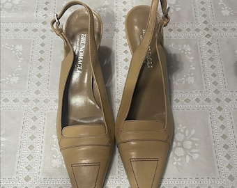 Vintage Bruno Magli Damen Beige Slingback Leder Heels Größe 8,5