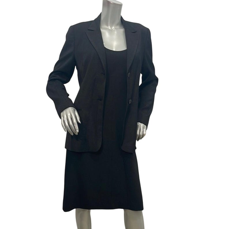 Conjunto de traje BCBG Max Azria, blazer texturizado negro, vestido tubo, estilo vintage, talla 8/9. imagen 1