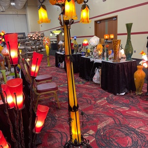 Handcrafted Blown Glass & Wrought Iron Floor Lamp  70” Tall