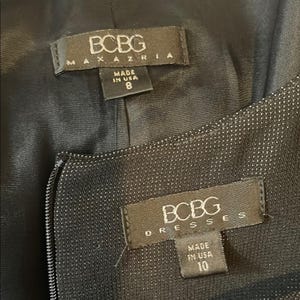 Conjunto de traje BCBG Max Azria, blazer texturizado negro, vestido tubo, estilo vintage, talla 8/9. imagen 5