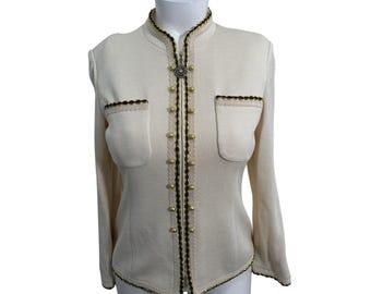 Donna Vinci Vintage Cream Knit Cardigan Jacket Embellished Buttons & Trim 10