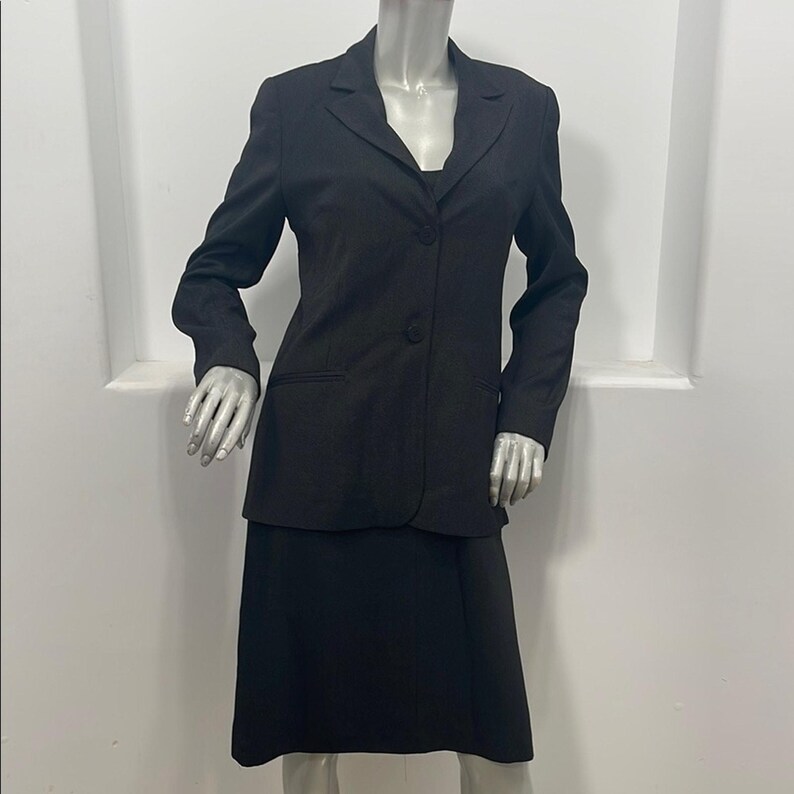 Conjunto de traje BCBG Max Azria, blazer texturizado negro, vestido tubo, estilo vintage, talla 8/9. imagen 10