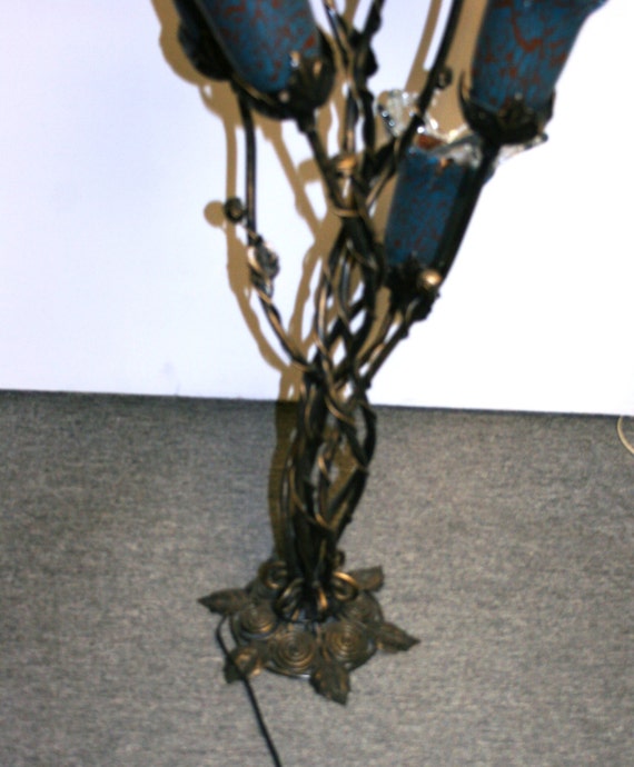 Art Deco Style 7 Lights Wrought Iron Floor Lamp With Blue Etsy