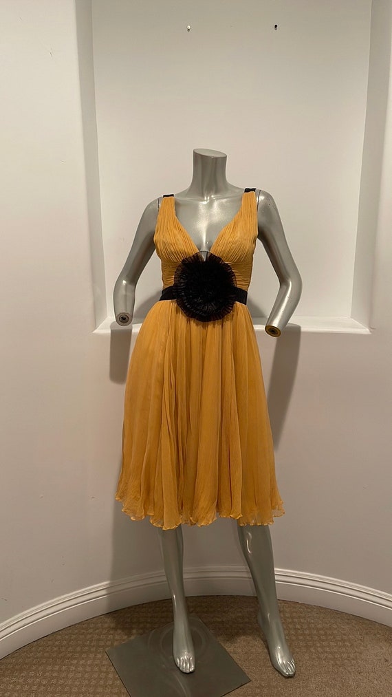 Women's Yellow Chiffon Fit & Flare Dress