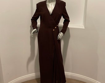Vestido largo vintage de seda marrón de Escada Couture, talla IT 38, años 90.