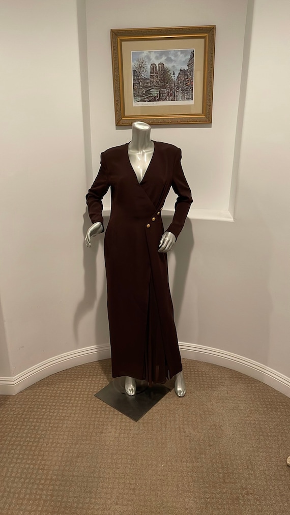 Vintage Escada Couture Silk Brown  Maxi Dress Size