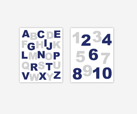 Canvas Baby Boy Nursery Art Navy Blue Gray Prints Abc Alphabet