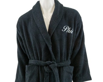 Personalized monogram and name shawl collar cotton terry toweling black bathrobe