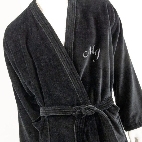 Personalized monogram and name laminated black kimono bathrobe