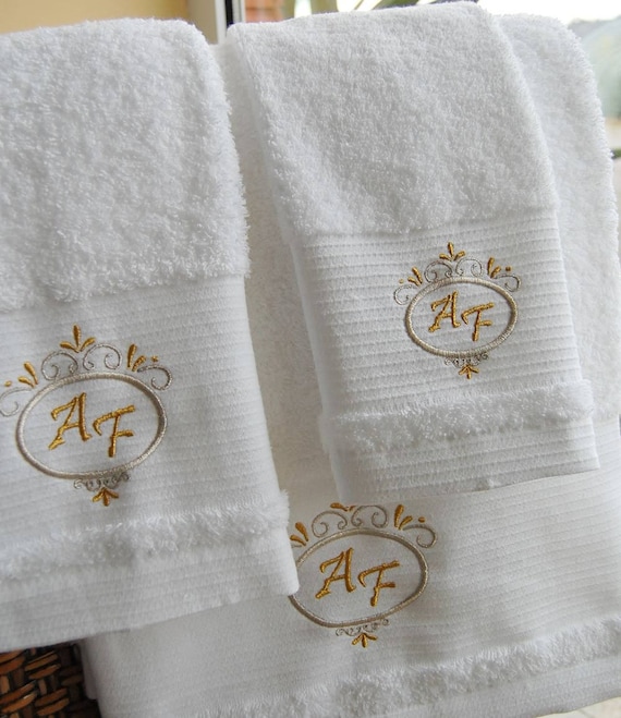 Monogrammed Luxury IVORY Bath Towel Set Hand Towels Wedding 