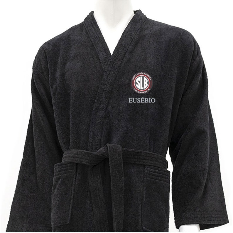 Personalized Black Kimono Lamineted Bathrobe Benfica SLB Pluribus Black